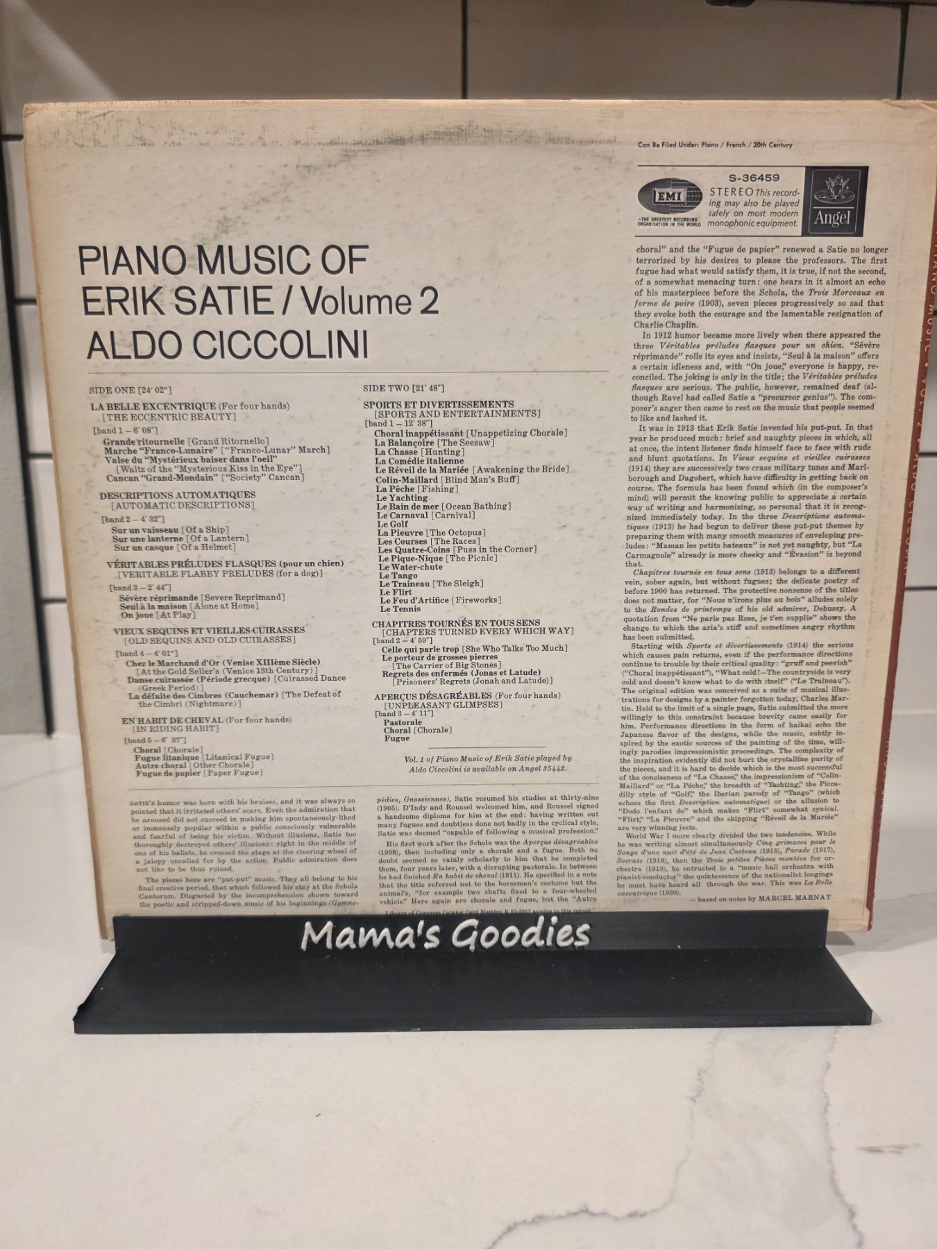 Erik Satie Piano Music Volume 2 Aldo Ciccolini Angel S-36459 LP - Image 2