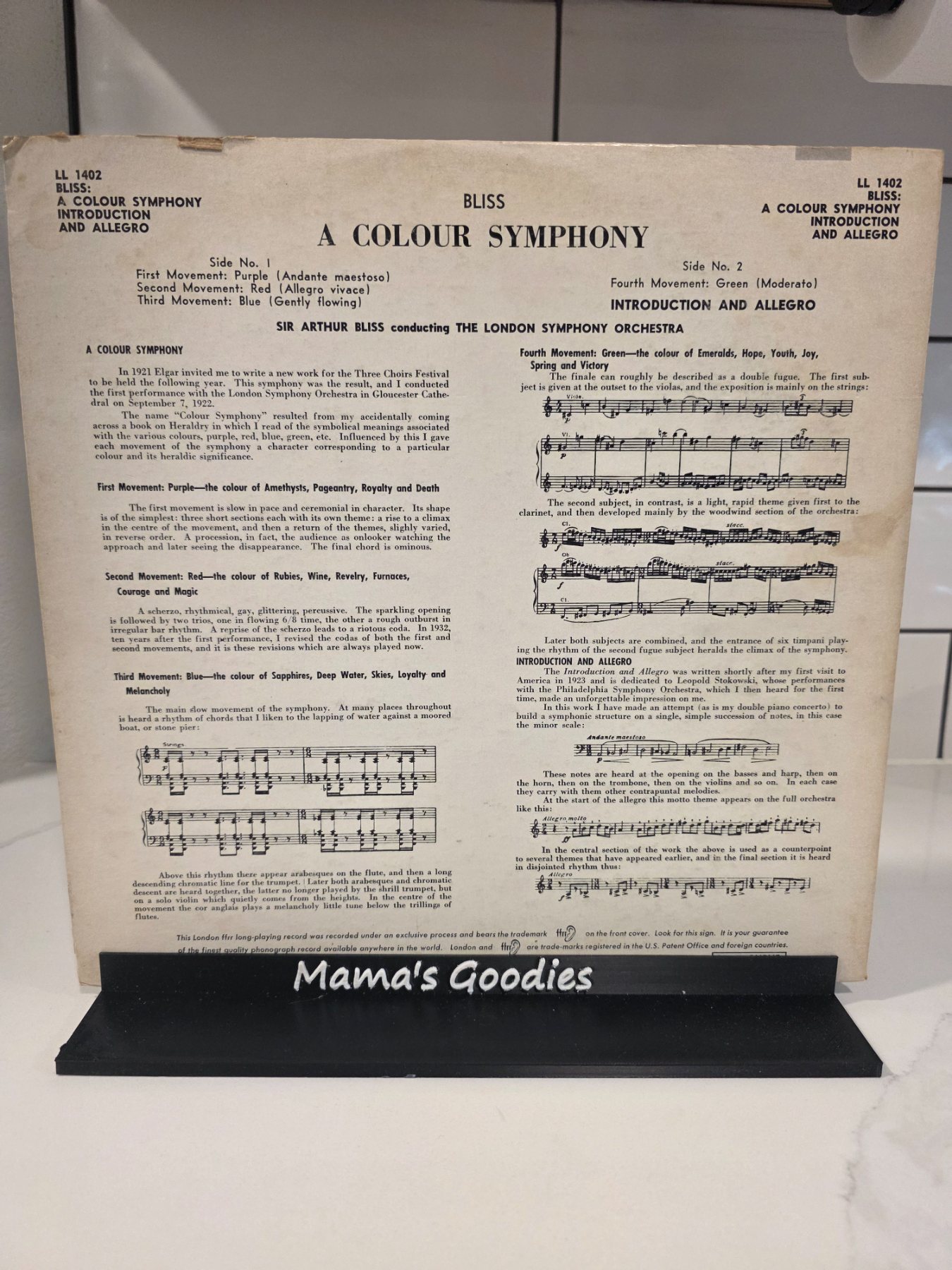 Arthur Bliss A Colour Symphony London Symphony Orchestra LP LL 1402 - Image 2