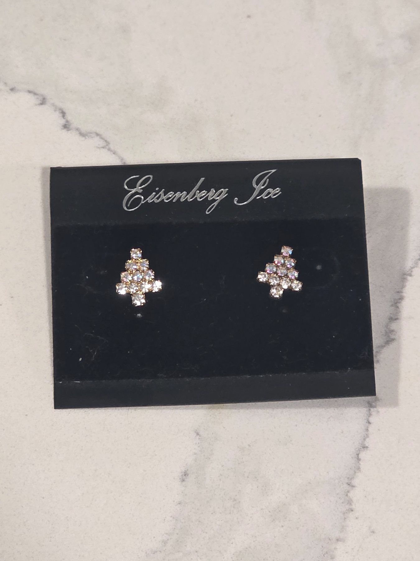 Eisenberg Ice Gold Tone Crystal Christmas Tree Stud Earrings