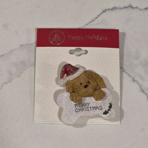 Christmas Puppy Dog Santa Hat Merry Christmas Bone Brooch Pin