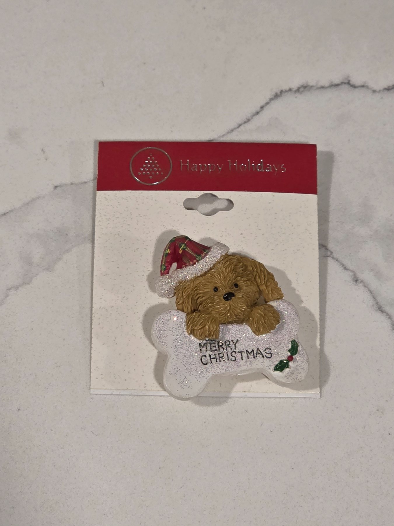 Christmas Puppy Dog Santa Hat Merry Christmas Bone Brooch Pin