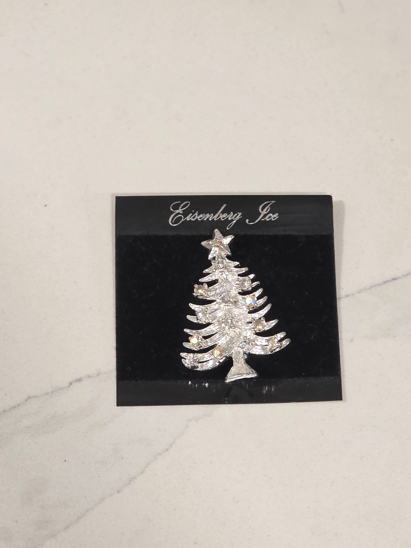 Eisenberg Ice Crystal Rhinestone Christmas Tree Brooch Pin on Card