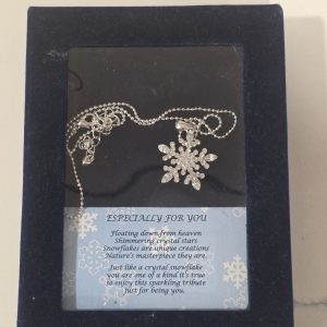 Silver Tone Clear Rhinestone Snowflake Pendant Necklace Gift Boxed