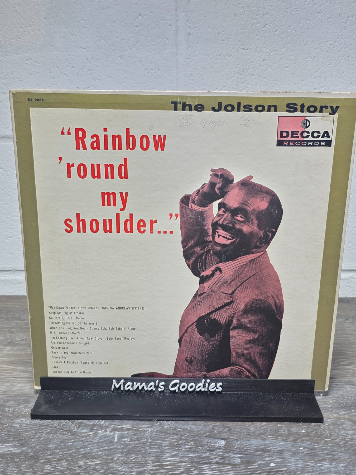 Al Jolson Rainbow 'Round My Shoulder Decca DL 9036 Vinyl LP