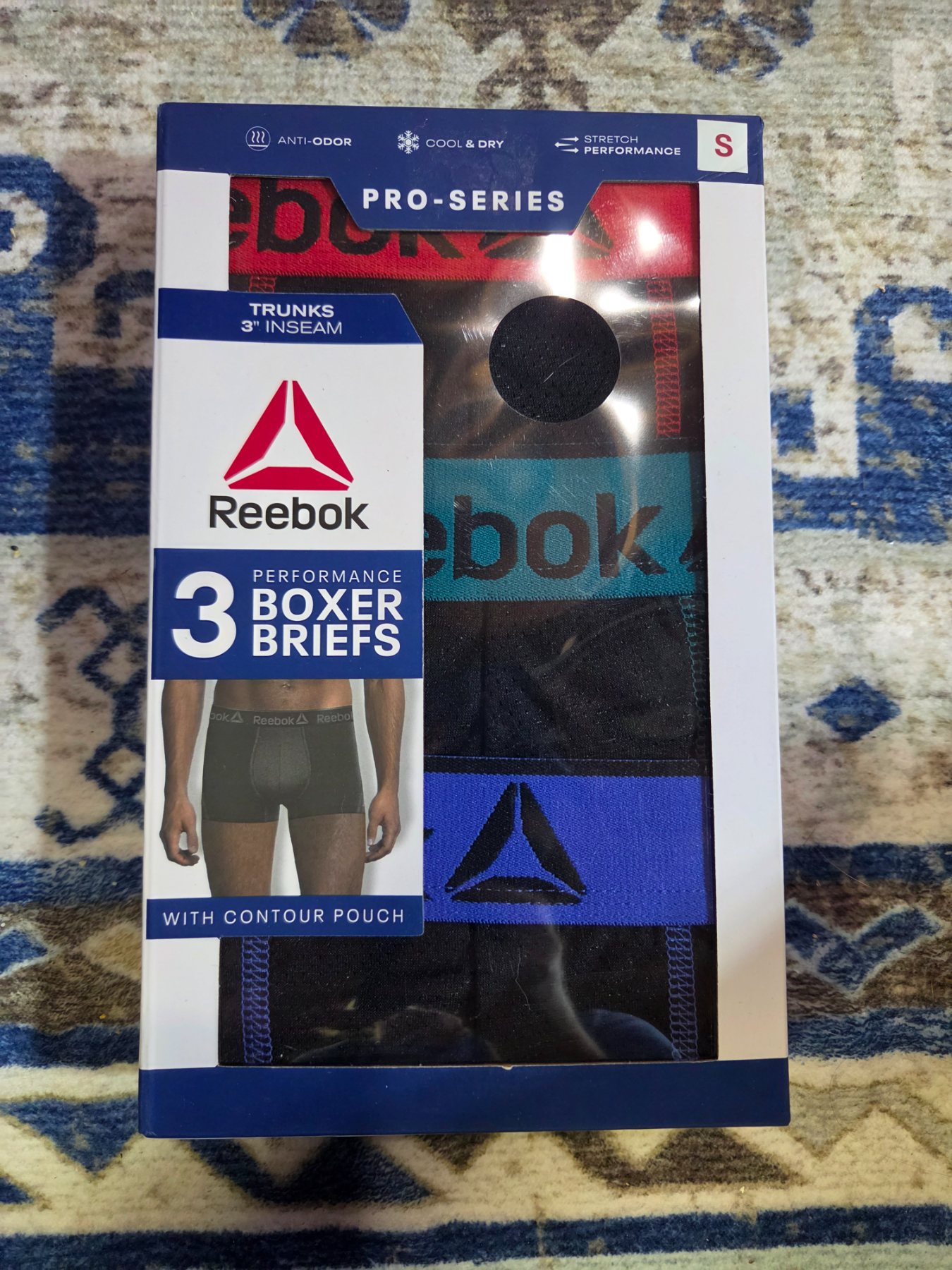 Reebok Pro-Series Performance Boxer Briefs 3 Pack Mens S Multicolor