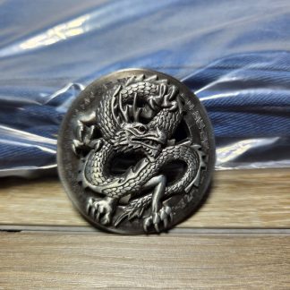 Chinese Dragon Western Style Belt Buckle Silver Tone Red Eye