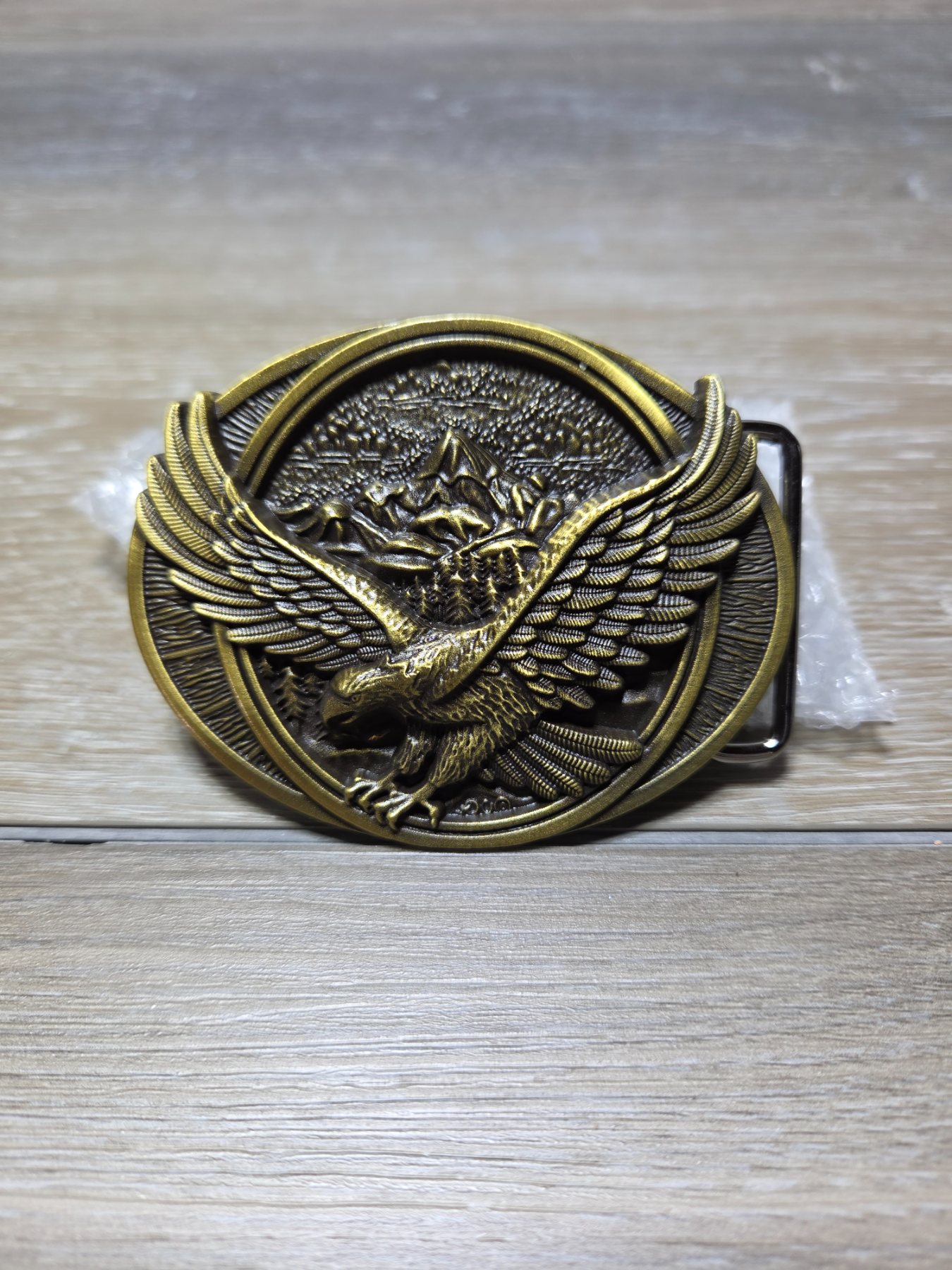 Bald Eagle Mountain Western Belt Buckle Antique Brass Tone