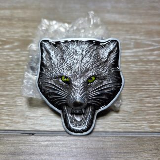 Wolf Head Western Style Metal Belt Buckle Green Eyes