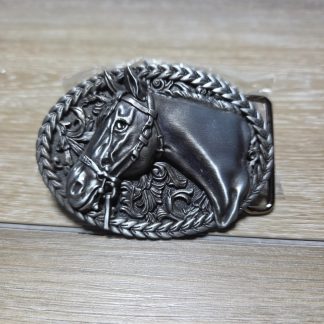 Silver Tone Horse Head Western Floral Belt Buckle