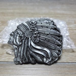 Indian Chief Headdress Western Style Silver Tone Metal Belt Buckle