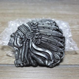 Indian Chief Headdress Western Style Silver Tone Metal Belt Buckle