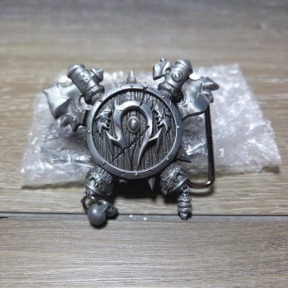 World of Warcraft Horde Metal Belt Buckle Silver Tone Skull Dangles