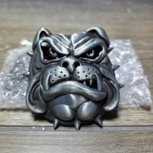 Angry Bulldog Head Spiked Collar Black Metal Belt Buckle