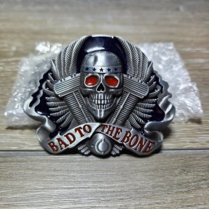 Bad To The Bone Skull Wings Biker Motorcycle Belt Buckle Red Eyes