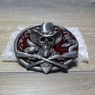 Western Cowboy Skull Crossed Rifles Snake Red Belt Buckle