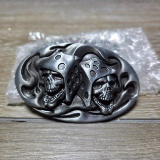 T Wild Designs Skull Dice Oval Belt Buckle Black Gothic Biker