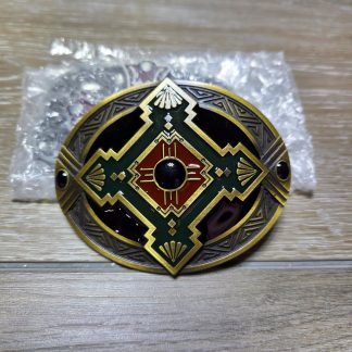 Southwestern Geometric Enamel Oval Western Belt Buckle Black Green Red