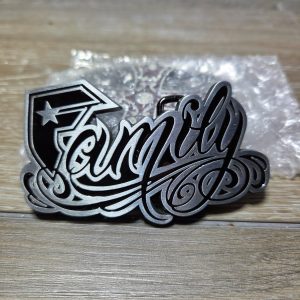 Jean's Friend Family Script Black & Silver Tone Metal Belt Buckle