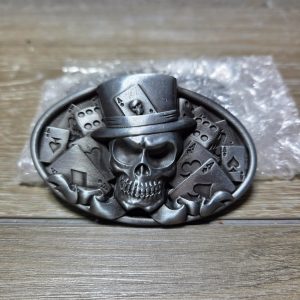 T Wild Designs Skull Poker Cards Dice Top Hat Oval Belt Buckle