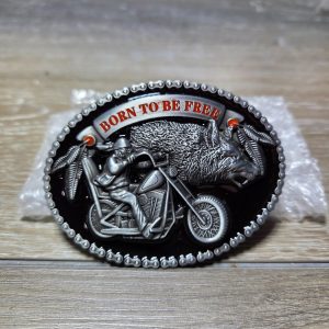 Born to Be Free Motorcycle Wolf Biker Metal Belt Buckle Black Silver