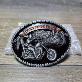 Born to Be Free Motorcycle Wolf Biker Metal Belt Buckle Black Silver