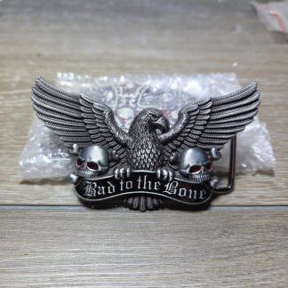 Bad to the Bone Eagle Skull & Crossbones Biker Metal Belt Buckle
