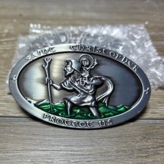 2005 SMC Saint Christopher Protect Us Oval Religious Belt Buckle