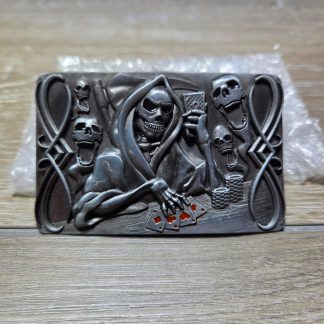 TWin Designs Grim Reaper Poker Skull Metal Belt Buckle Gothic Biker