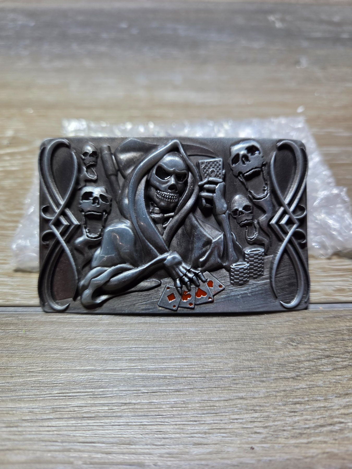 TWin Designs Grim Reaper Poker Skull Metal Belt Buckle Gothic Biker