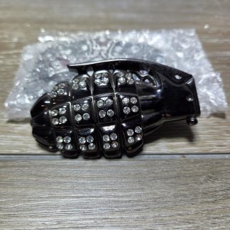 Black Hand Grenade Rhinestone Metal Belt Buckle
