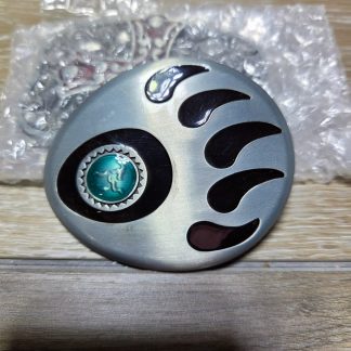 Southwestern Bear Paw Belt Buckle Turquoise Color Stone Silver Tone