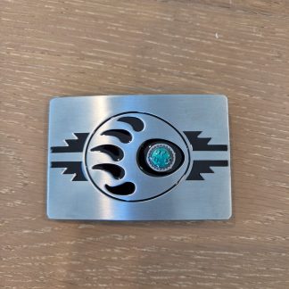Western Bear Paw Turquoise Color Inlay Silver Tone Belt Buckle