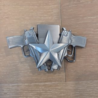 Western Star Crossed Pistols Belt Buckle with Refillable Lighter Gunmetal