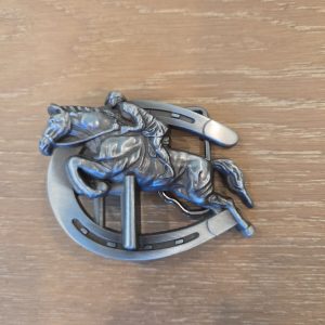 Horse Racing Jockey Horseshoe Western Silver Tone Metal Belt Buckle