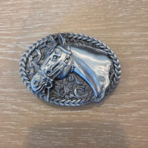 Western Horse Head Oval Belt Buckle Silver Tone