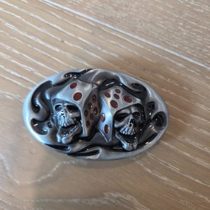Skull Dice Oval Belt Buckle Black Silver Gothic Biker