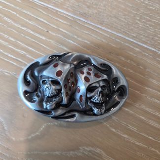 Skull Dice Oval Belt Buckle Black Silver Gothic Biker