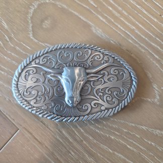2006 Silver Moon Creations Longhorn Western Oval Belt Buckle Silver Tone