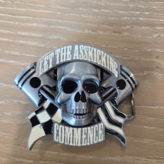 Skull Let the Asskicking Commence Belt Buckle with Refillable Lighter