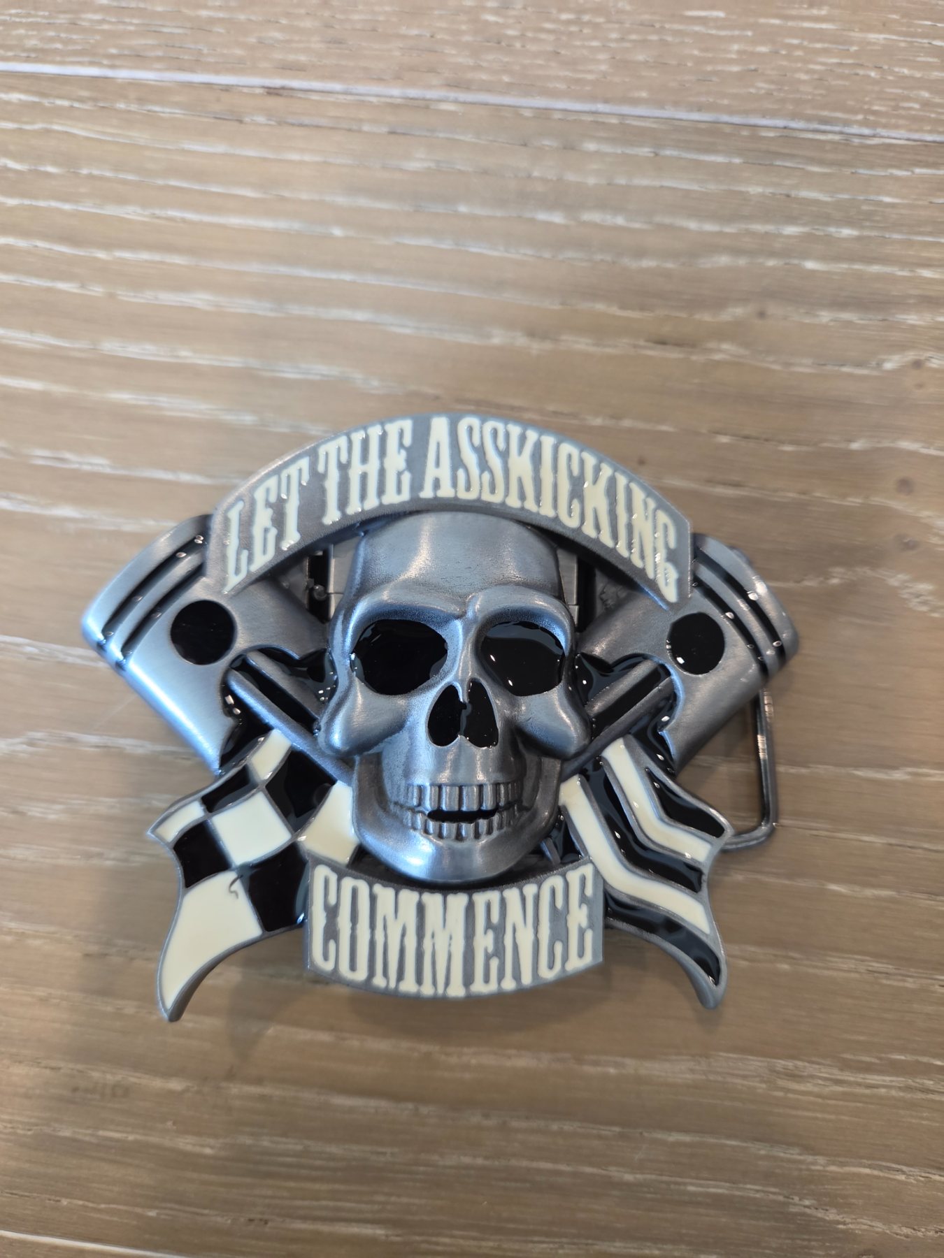 Skull Let the Asskicking Commence Belt Buckle with Refillable Lighter