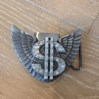 Winged Dollar Sign Rhinestone Belt Buckle with Flip Top Lighter