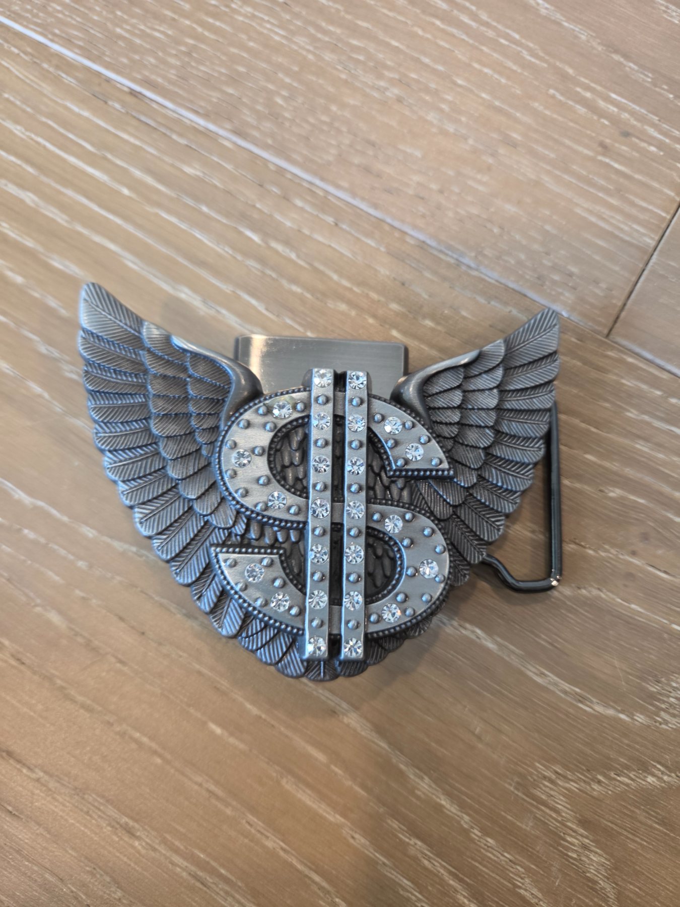 Winged Dollar Sign Rhinestone Belt Buckle with Flip Top Lighter