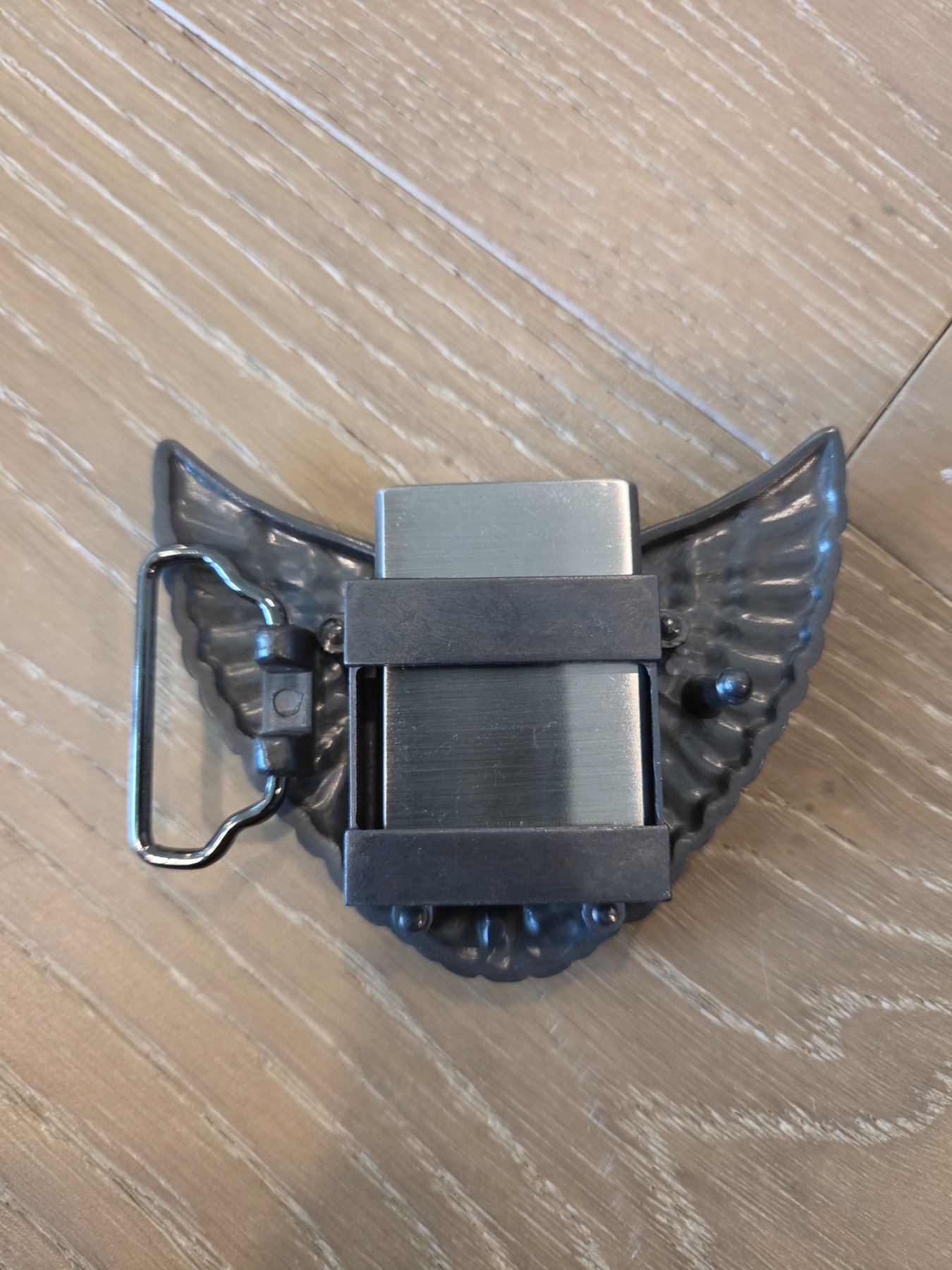Winged Dollar Sign Rhinestone Belt Buckle with Flip Top Lighter - Image 2