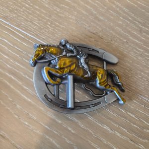Western Horse Racing Jockey Horseshoe Enamel Metal Belt Buckle