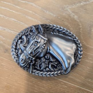Western Oval Horse Head Floral Gunmetal Tone Belt Buckle