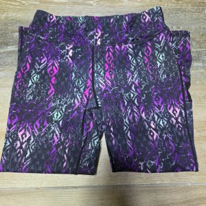 Womens M Purple Black Geometric Mesh Panel Capri Leggings