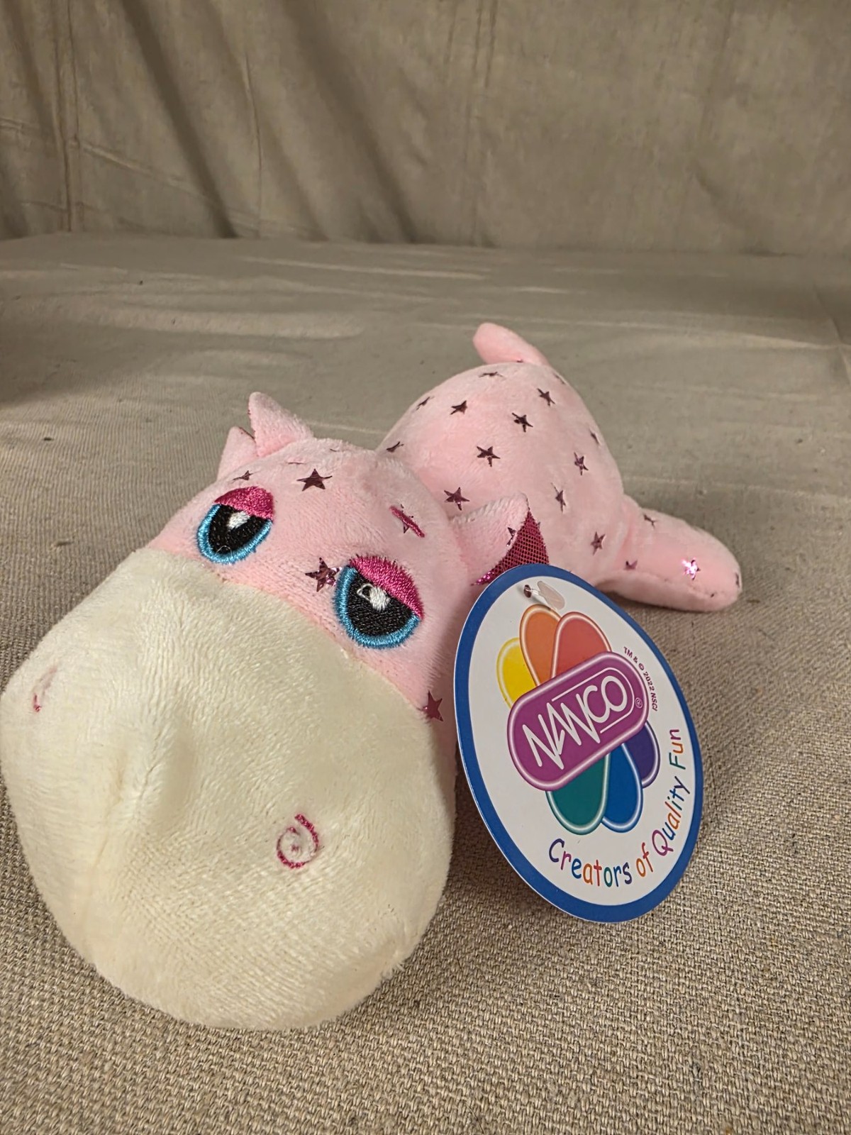 Nanco Plush Pink Hippo Stuffed Animal Toy with Star Pattern NEW - Image 2