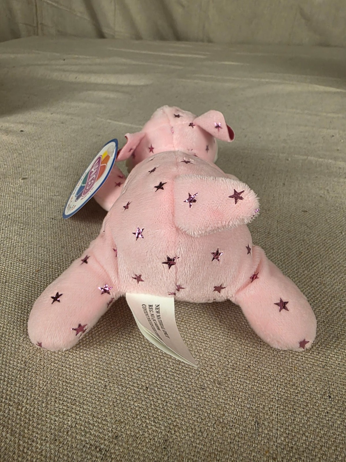 Nanco Plush Pink Hippo Stuffed Animal Toy with Star Pattern NEW - Image 4