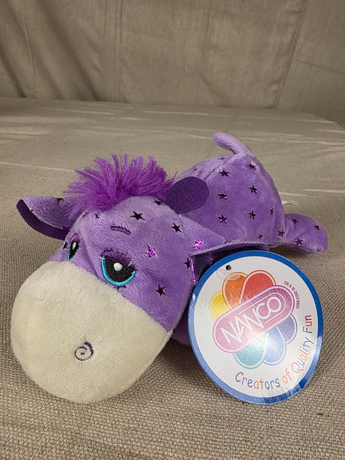 Nanco Purple Plush Hippo Toy with Star Pattern NEW - Image 2