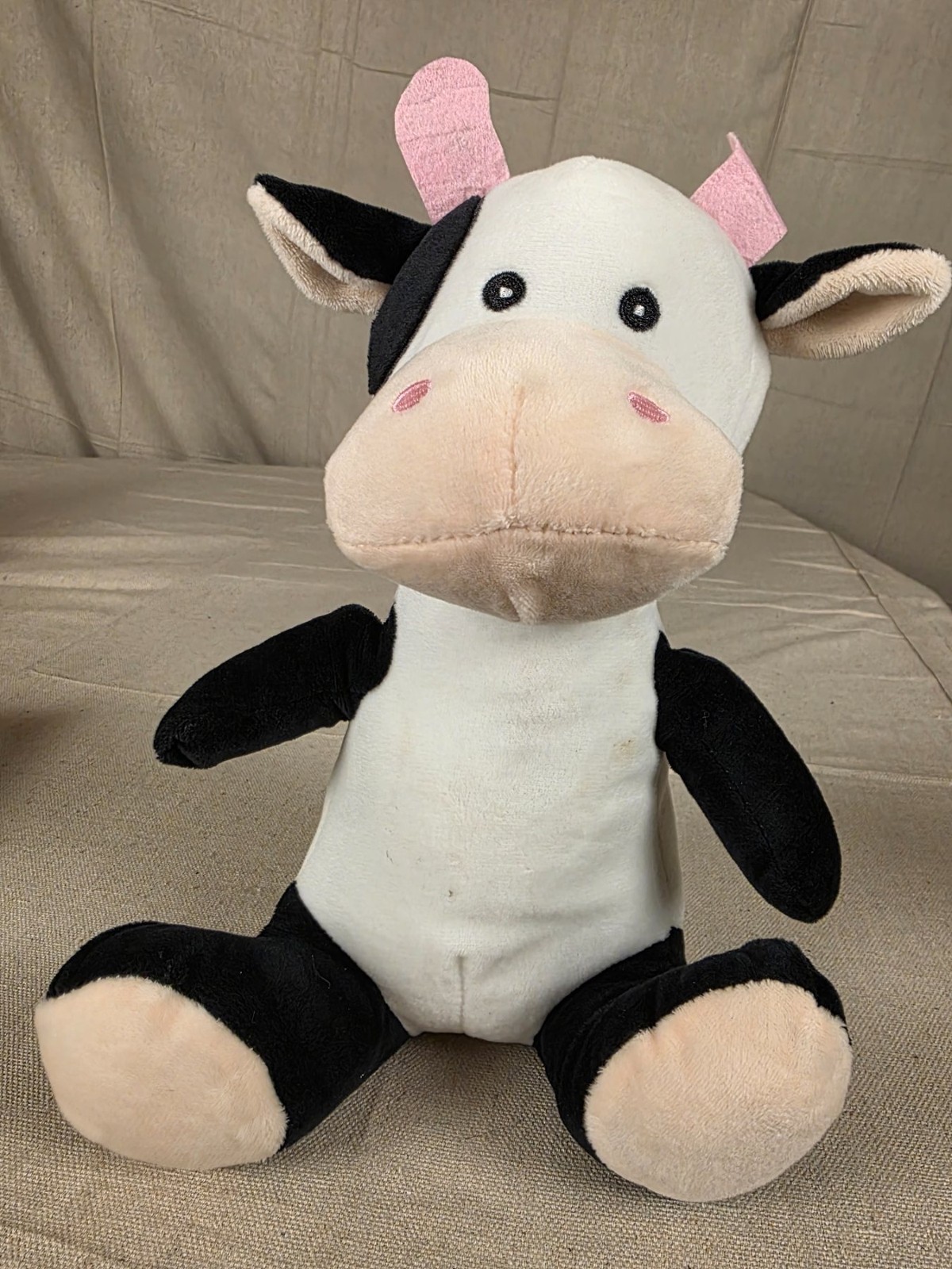 Plush Cow Stuffed Animal Black White Pink Horns Soft Toy - Image 2
